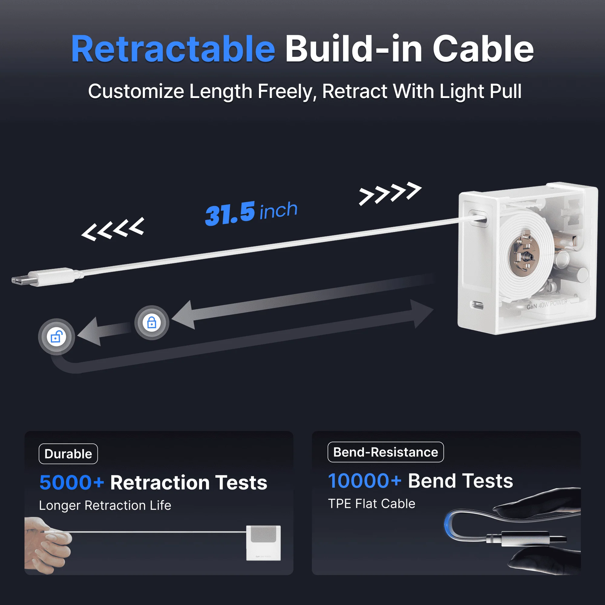 Gitryin Retractable Charger - White/Lightning Cable - Image 3