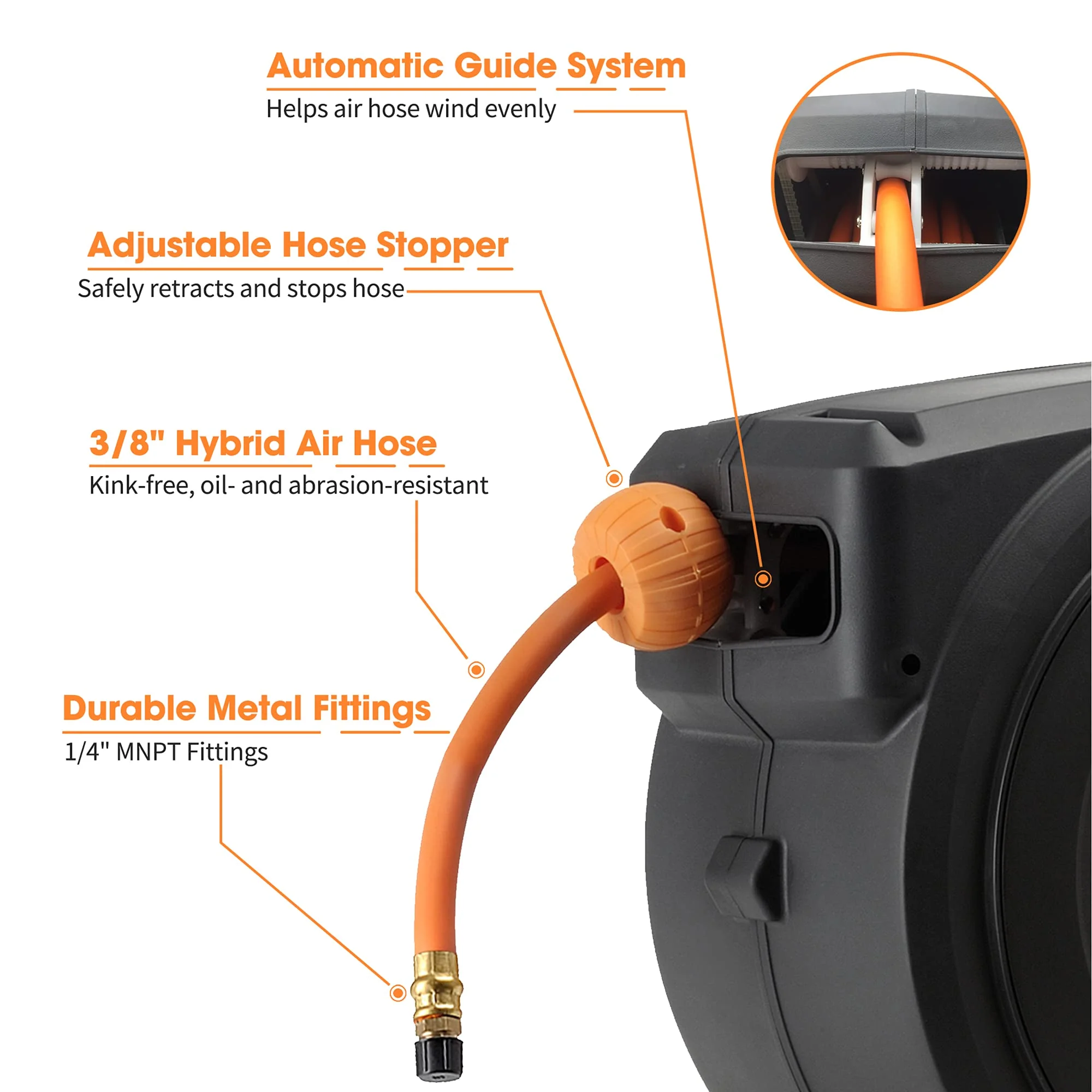 Retractable Air Hose Reel-PP Housing-3/8in-50ft - Image 3